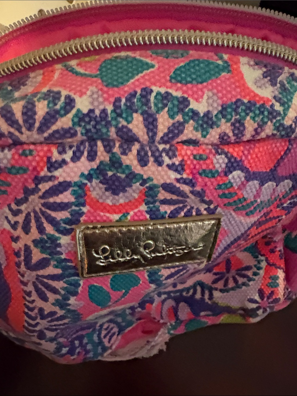Lilly Pulitzer Pink Teal Purple Floral Quilted Cosmetic Case